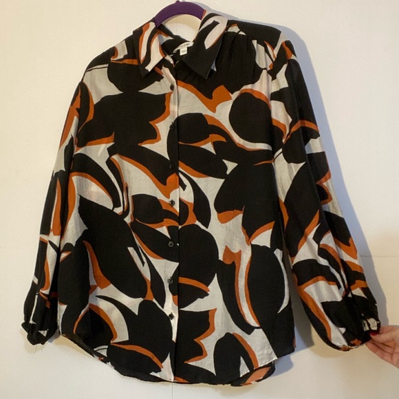 Chico's Tops - Chico's Black, White and Orange Abstract Button Down Blouse Size 14